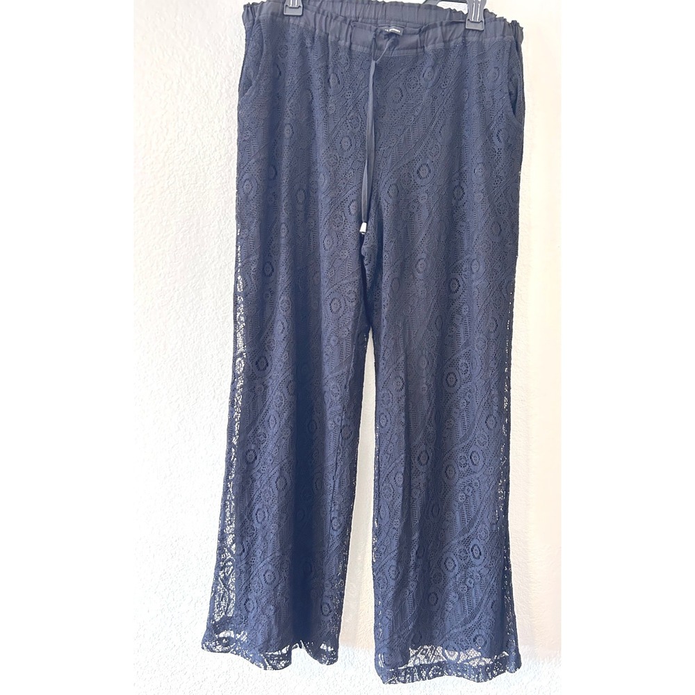 Black Label by Chicos Boho Festival Lace Wide Leg Pants Black‎ Sz 2 (12/14)